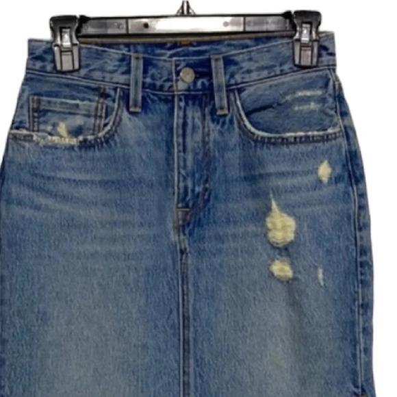 Levi’s Blue Distressed Midi Side Slit Jean Skirt Size 26 - Picture 3 of 8